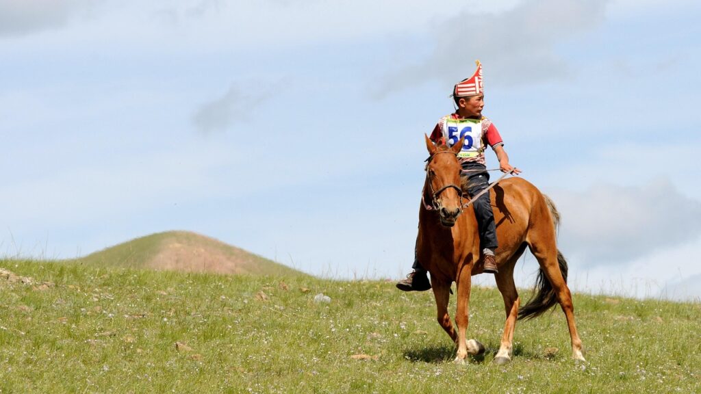 Naadam Festivali'nde geleneksel at yarışı