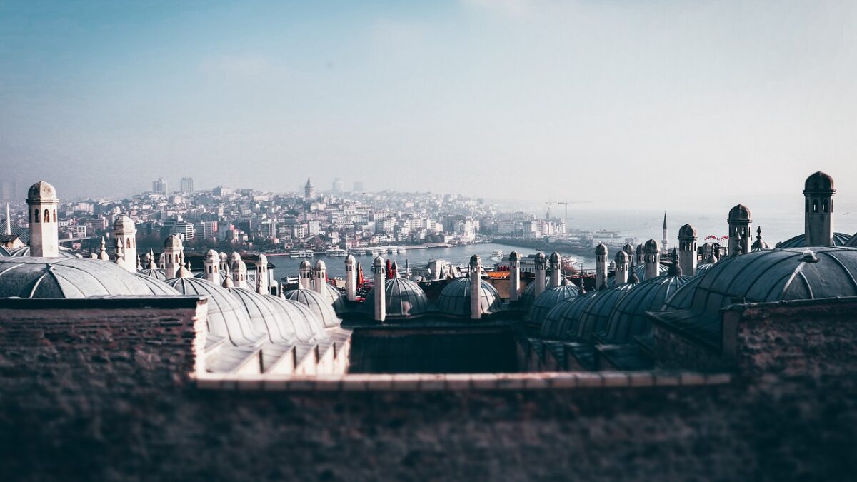 İstanbul Boğazı ve şehir silüetinin yukarıdan görünümü
