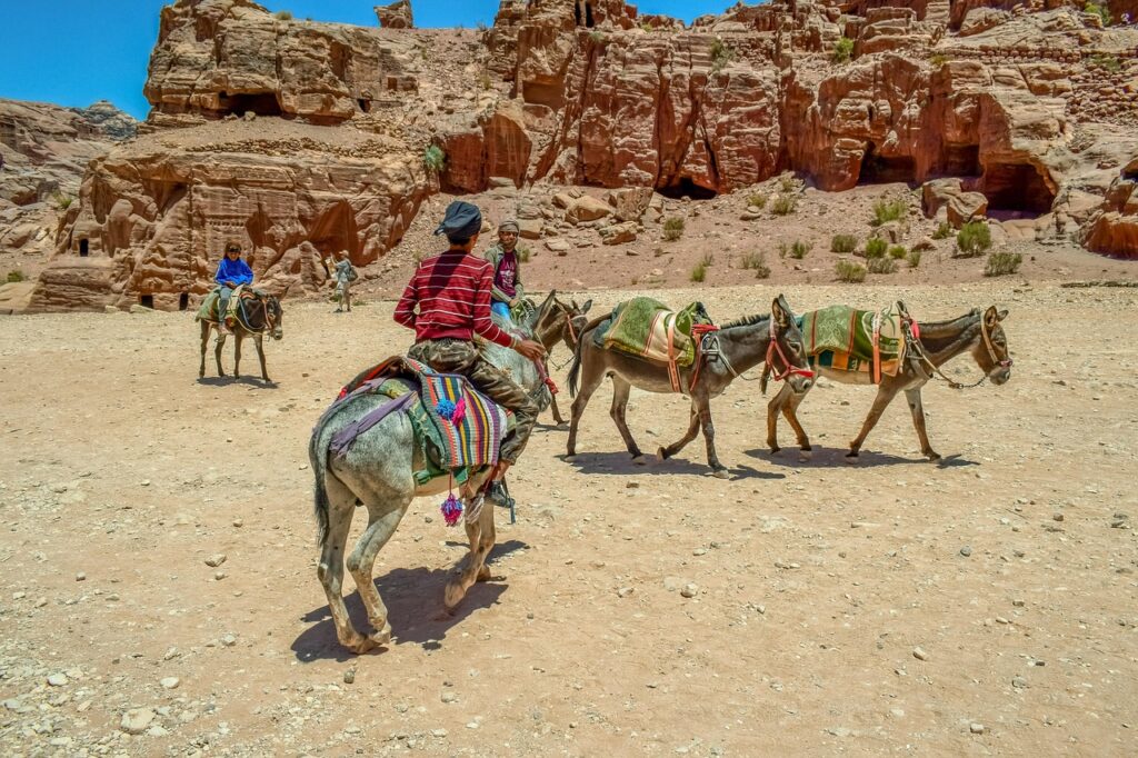 Ürdün'deki Petra'ya uzanan dar Siq geçidi ve kayalar