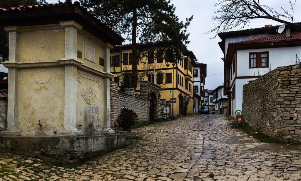 Türkiye'de taş duvarlı tarihi bir sokak