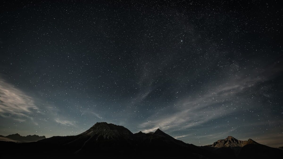 Kapadokya peribacalarının üzerinde parlayan Samanyolu ve yıldızlı gece gökyüzü