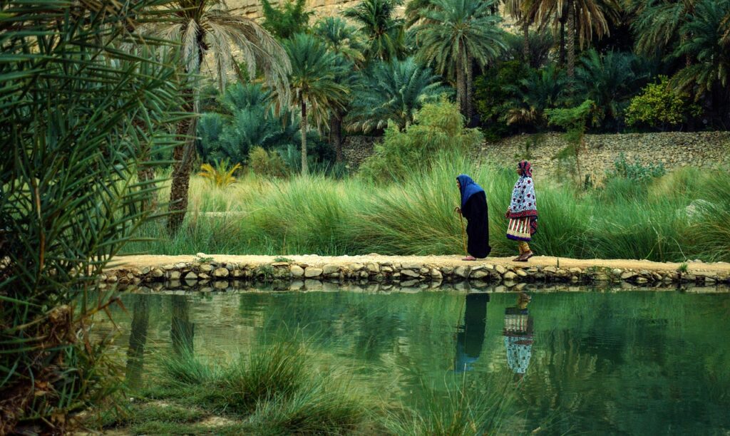 Wadi Shab'de turkuaz renkli doğal havuzlar